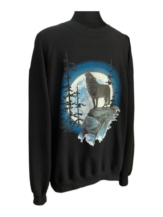 Vintage Howling Wolf Blue Moon Sweatshirt Size La… - image 3