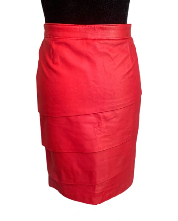 UDO Red Leather Skirt Womens Small 27" Waist Pencil S… Gem