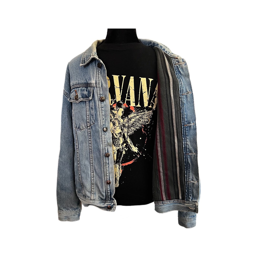 Men's Vintage Denim Jacket Blanket Lined Grunge Jean Etsy