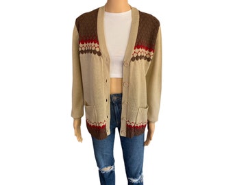 Kmart Cardigan Womens Brown Medium Grunge Kurt Cobain Sweater Vintage 70s Retro