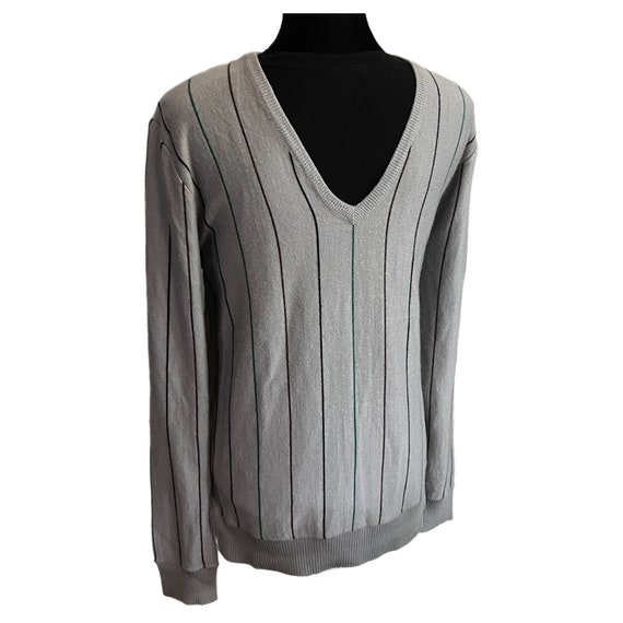 Vintage Striped Sweater Mens Medium CFG V Neck Wo… - image 4