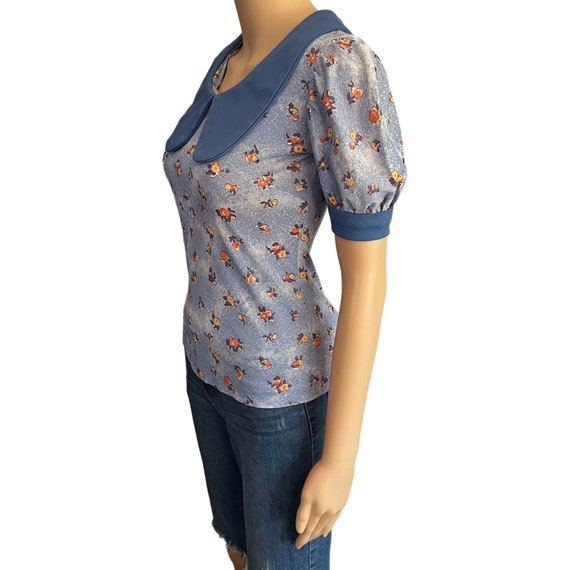 Hippie Shirt Peter Pan Collar Womens Floral Small… - image 4