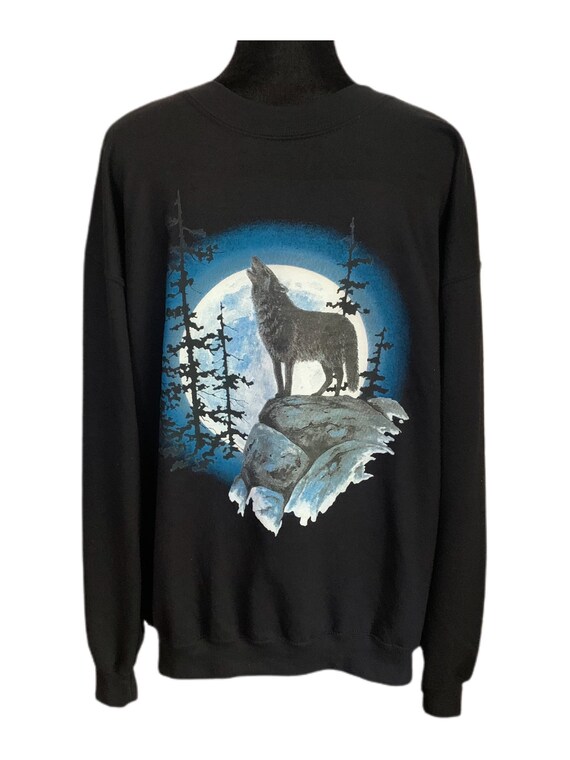Vintage Howling Wolf Blue Moon Sweatshirt Size La… - image 2