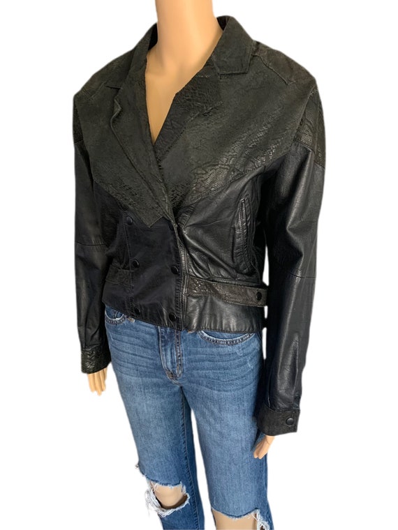 G-III Leather Jacket Womens Black Medium Snakeski… - image 3