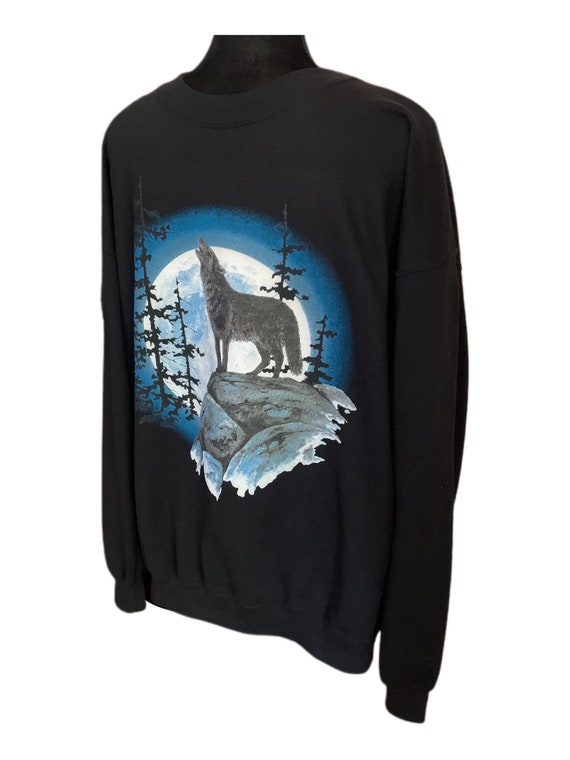 Vintage Howling Wolf Blue Moon Sweatshirt Size La… - image 4