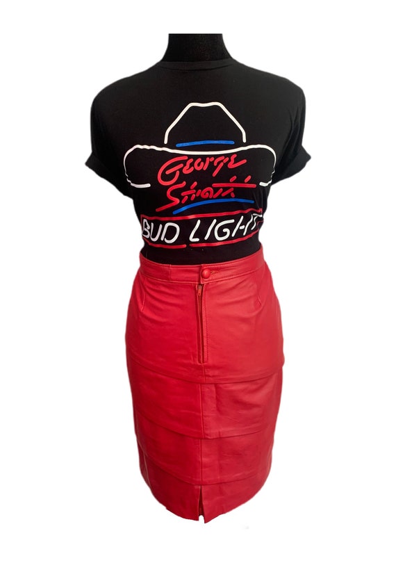 UDO Red Leather Skirt Womens Small 27" Waist Pencil S… Gem