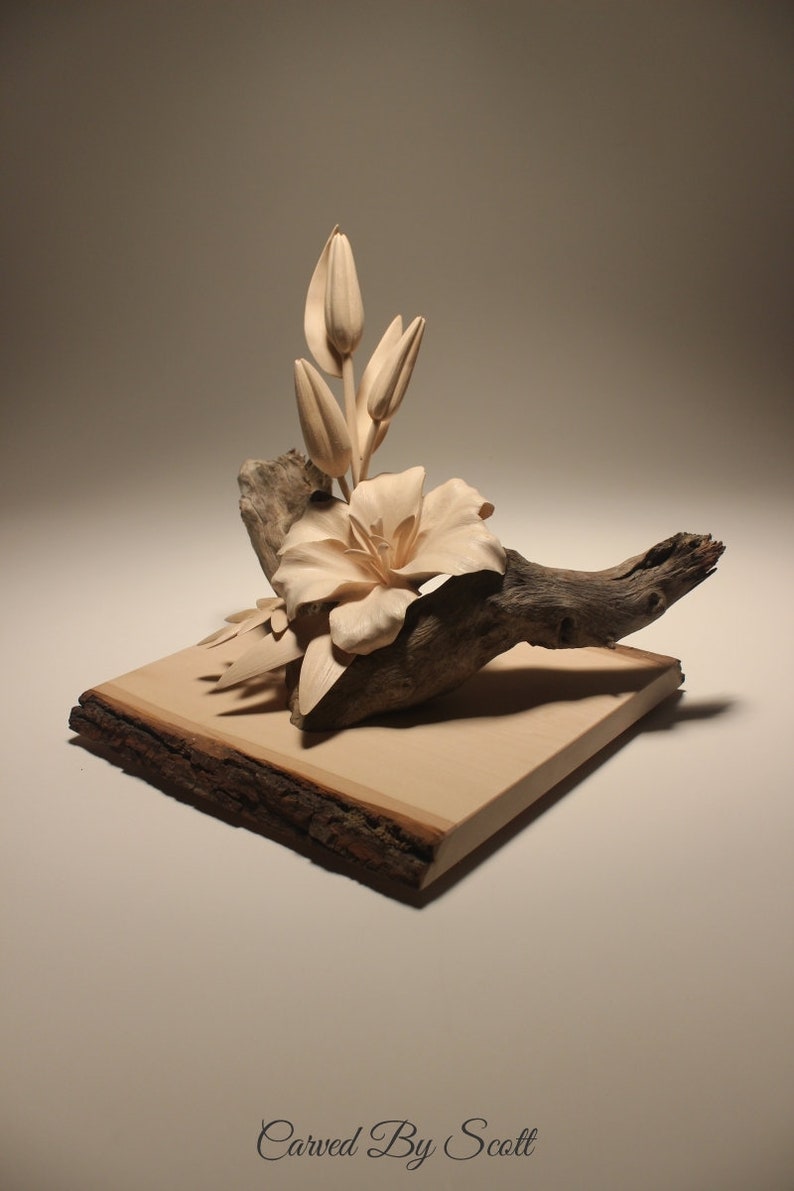 Hand Carved Wood Lily Display LIly carving wood lilies lily Etsy