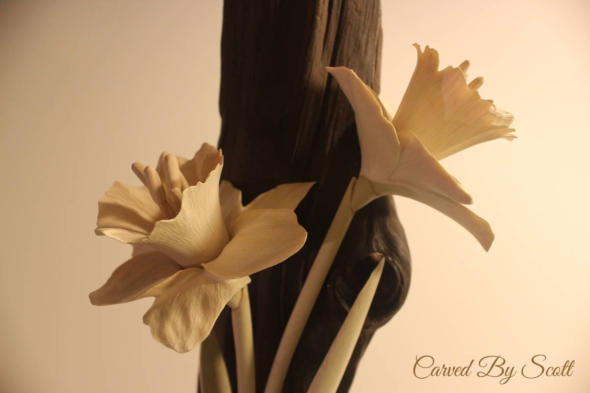 CUSTOM CARVED FLOWERS Wood Daffodils Daffodil Sculpture Etsy