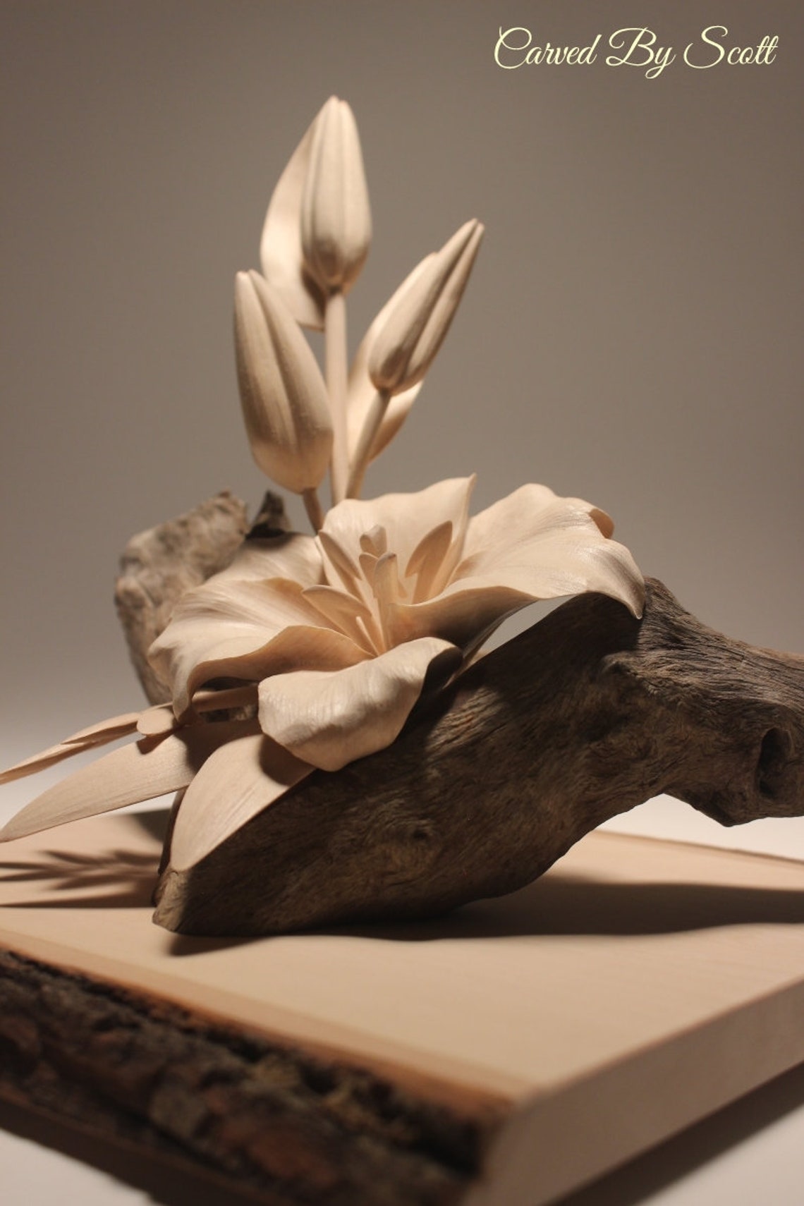 Hand Carved Wood Lily Display LIly carving wood lilies lily Etsy