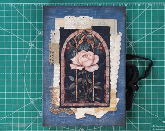 Keepsakes Creative Journal - 9" x 6" Vintage/Antique Style Junk Journal, Diary, Writing, Fabric Hardcover, OOAK