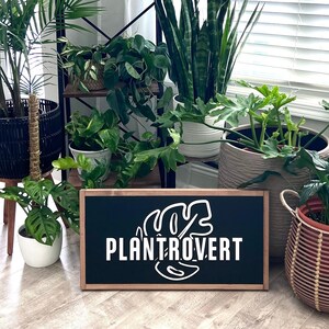 25x13 / Plantrovert Wood Sign / Monstera Deliciosa / Plant Room Decor / Houseplant Wall Art / Boho Decor / Plant Mom / Funny Plant Sign Bild 1