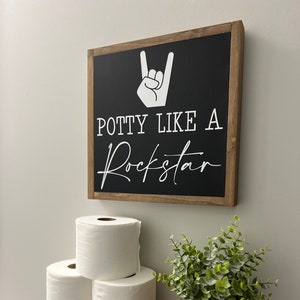 13x13 / Potty Like A Rockstar / Kids Bathroom Decor  / Funny Bathroom Wall Art / Boys Bathroom / Modern Farmhouse / Wood Sign