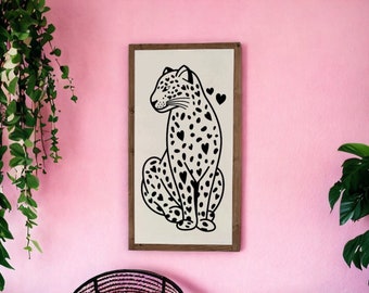 13x25 / Boho Cheetah Wall Art / Jungle Animals Decor / Leopard Wood Sign / Girls Room Decor