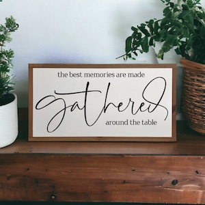 25x13 / The Best Memories Are Made Gathered Around The Table / Gather Sign / Dining Room Wall Art / Kitchen Wood Sign