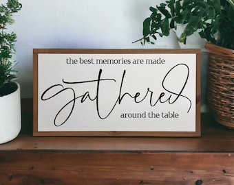 25x13 / The Best Memories Are Made Gathered Around The Table / Gather Sign / Dining Room Wall Art / Kitchen Wood Sign