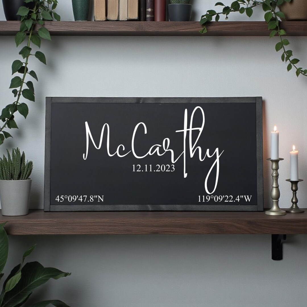 25x13 / Custom Last Name + Date + Coordinates Wood Sign - Etsy