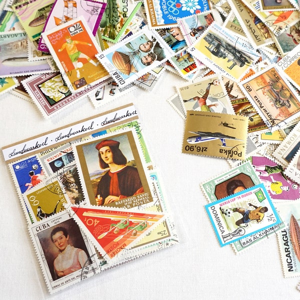 Vintage Large postage stamps - for junk journals, mixed media, altered art, handmade books, travel journals.