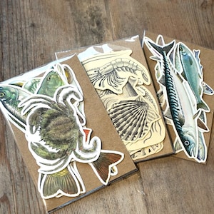 Stickers fabriqués à partir de livres recyclés vintage - animaux marins/aquatiques - sticker bullet journal - sticker agenda, respectueux de l'environnement