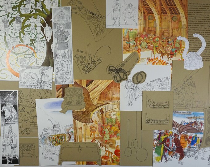 Vintage Ephemera Pack, VIKINGS Cut Outs From Books for Collage