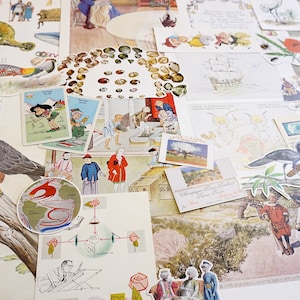 Vintage Ephemera Pack, cut outs from books for collage, scrapbooking, junk journal kit, scrap paper lot handmade