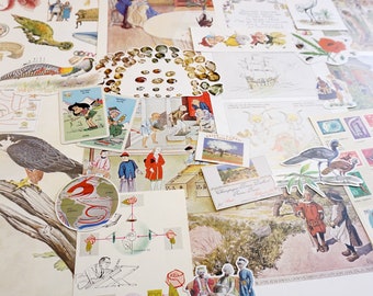 Vintage Ephemera Pack, cut outs from books for collage, scrapbooking, junk journal kit, scrap paper lot handmade