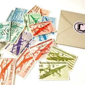 Vintage Airmail stamps gift pack for junk journals, mixed media, altered art, handmade books, travel journals.