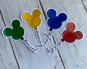 Custom Mickey Balloon Name Stickers, Disney Inspired Decals
