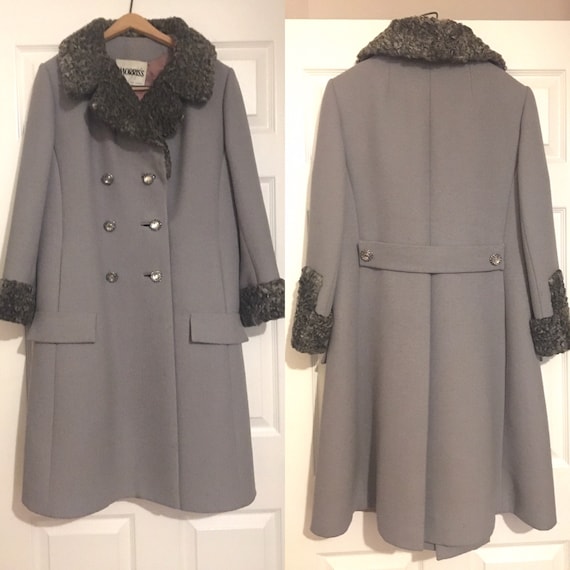 vintage 60's grey heavy wool and fur dress coat, v