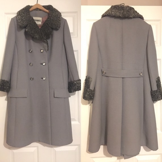 vintage 60's grey heavy wool and fur dress coat, … - image 1