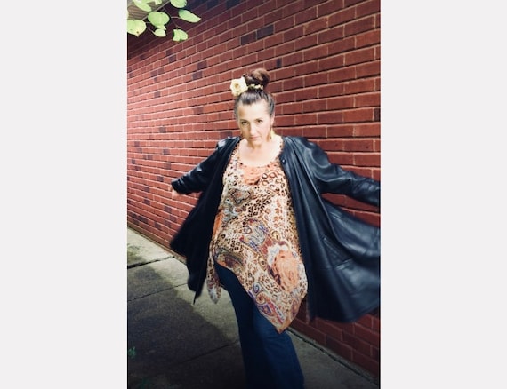 Vintage 80's black leather swing coat, black leath