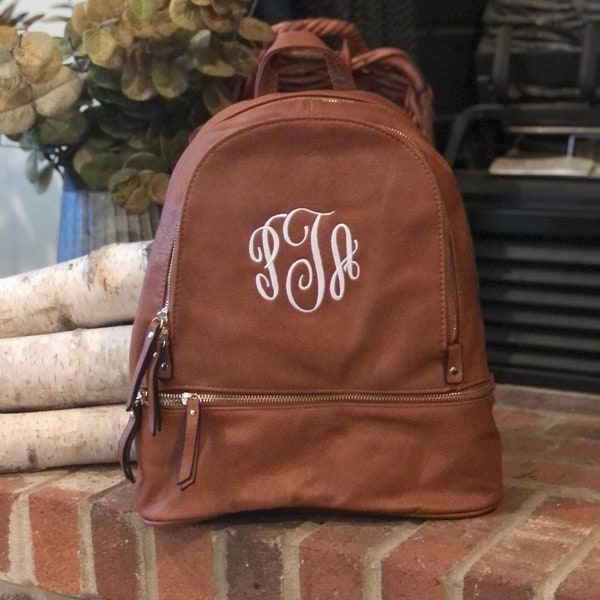 Monogrammed Backpack Purse, Personalized Leather Backpack, Small Backpack for Women, Diaper Bag, School Bag, Tag