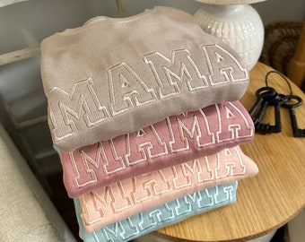Sweat-shirt brodé maman - Maman monochrome - Col rond neutre tendance Mama - Fête des Mères - Toile Bella