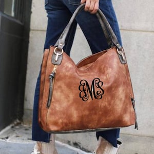 Monogrammed Vegan Leather Hobo, Personalized Large Handbag, Leather Handbag, Monogrammed Satchel, Rivers