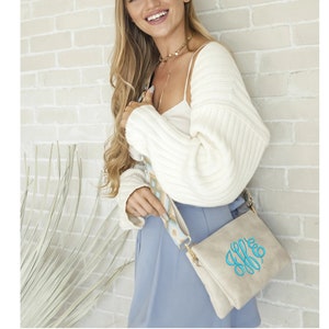 Bolso bandolera con monograma, bandolera de piel vegana personalizada, bolso de mano cruzado de 3 compartimentos, bolso mediano, Memphis