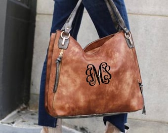 Monogrammed Vegan Leather Hobo, Personalized Large Handbag, Leather Handbag, Monogrammed Satchel, Rivers