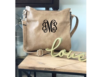 Monogrammed Crossbody Bag, Personalized Three Compartment Handbag, Monogrammed Handbag, Vegan Leather Crossbody, Logan