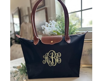 Monogrammed Nylon Tote - Personalized Medium Nylon Bag - Simple Trendy Handbag - Bridesmaid Gift -  Graduation Gift
