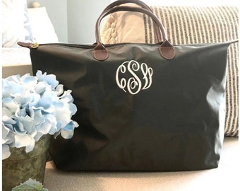 Monogrammed Nylon Tote, Personalized Large Nylon Bag, Monogrammed Nylon Handbag, Travel Bag, Tote Bag