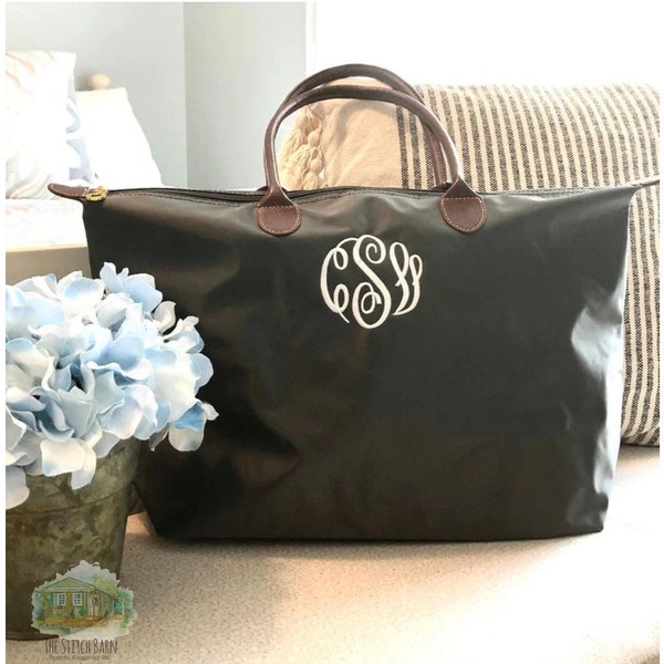 Monogrammed Nylon Tote, Personalized Large Nylon Bag, Monogrammed Nylon Handbag, Travel Bag, Tote Bag