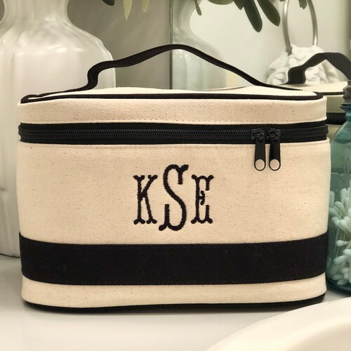 Monogrammed Canvas Train Case Personalized Cosmetic Case Etsy