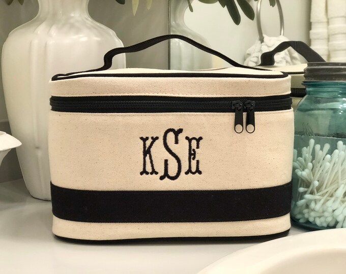 Linen Train Case Embroidered Makeup Bag Personalized Etsy