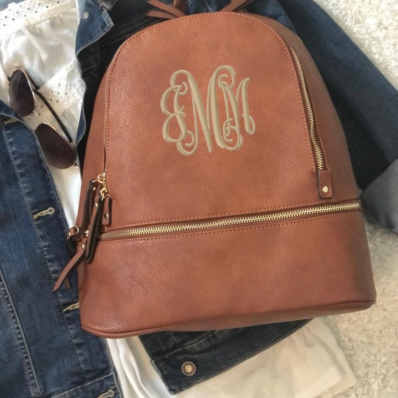 Monogrammed Backpack Purse Personalized Leather Backpack 