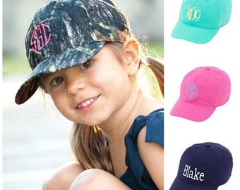 Monogrammed Kids Baseball Hat, Personalized Kids Hat, Monogrammed Youth Hat, Kids Hat, Kids Baseball Cap, Camo, Mint, Pink, Navy