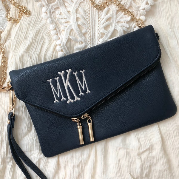 Monogrammed Vegan Leather Clutch, Personalized Clutch Crossbody, Monogrammed Wristlet, Charlotte