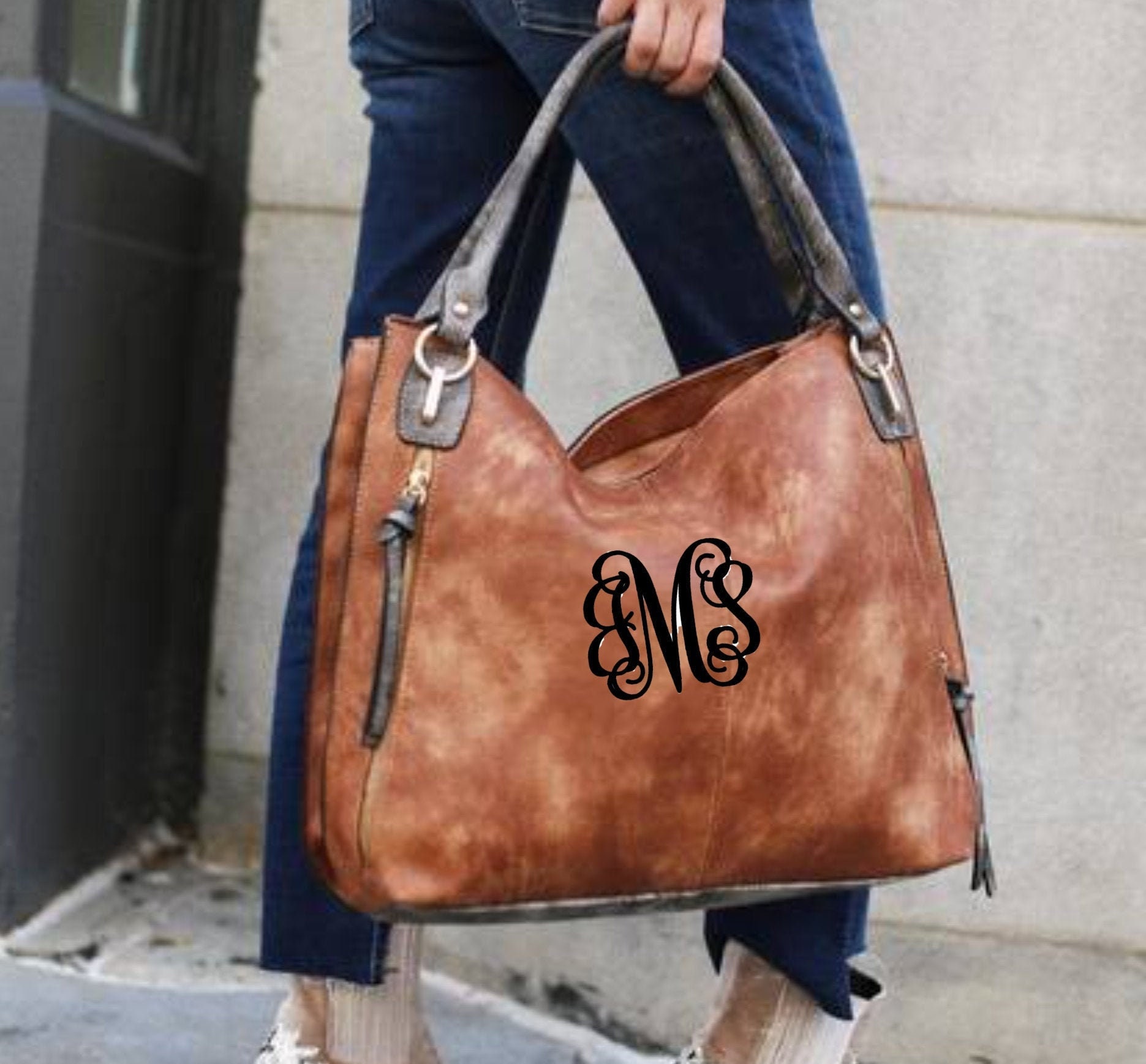 Monogrammed Vegan Leather Hobo Personalized Large Handbag 