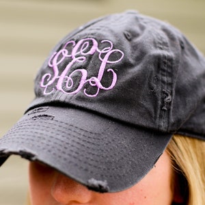 Monogrammed Ladies Hat, Personalized Hat, Ladies Ball Cap, Distressed Hat, Custom Monogram Hat, Vintage Hat, Bridal Party Gift
