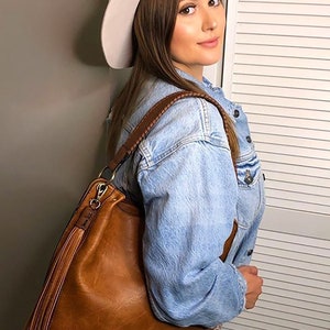 Hobo de cuero vegano monograma - bolso de hombro de borla grande personalizado - bolso de cuero - cartera monograma - Robin