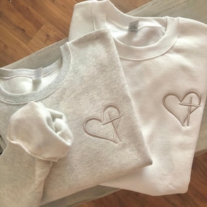 Embroidered Cross Heart Sweatshirt - Christian Crewneck - Cross Heart Pullover - Faith Based Sweatshirt - Christian Sweatshirt