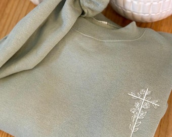 Embroidered Floral Cross Sweatshirt - Christian Crewneck - Floral Cross Pullover - Faith Based Sweatshirt - Christian Apparel
