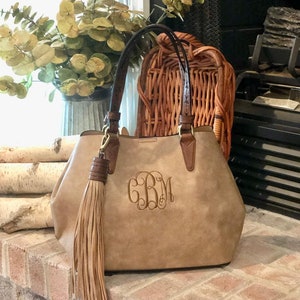 Cartera grande con borlas y monograma, cartera de piel vegana personalizada 2 en 1, cartera con borlas personalizada, Ada